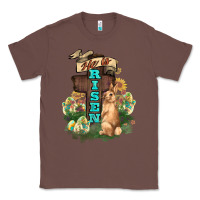 Chestnut He is risen Bunny Cross Easter Day Classic Tee - HowdyJamesFarm