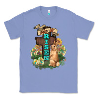 Colony Blue He is risen Bunny Cross Easter Day Classic Tee - HowdyJamesFarm