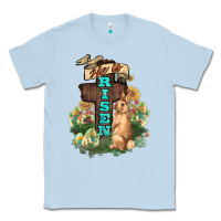 Dusty Blue He is risen Bunny Cross Easter Day Classic Tee - HowdyJamesFarm