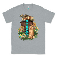 Heather Grey He is risen Bunny Cross Easter Day Classic Tee - HowdyJamesFarm
