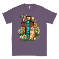Lavender He is risen Bunny Cross Easter Day Classic Tee - HowdyJamesFarm