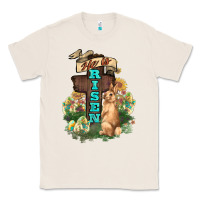 Natural He is risen Bunny Cross Easter Day Classic Tee - HowdyJamesFarm
