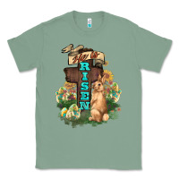 Sage He is risen Bunny Cross Easter Day Classic Tee - HowdyJamesFarm