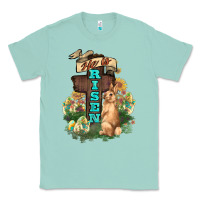Seafoam He is risen Bunny Cross Easter Day Classic Tee - HowdyJamesFarm