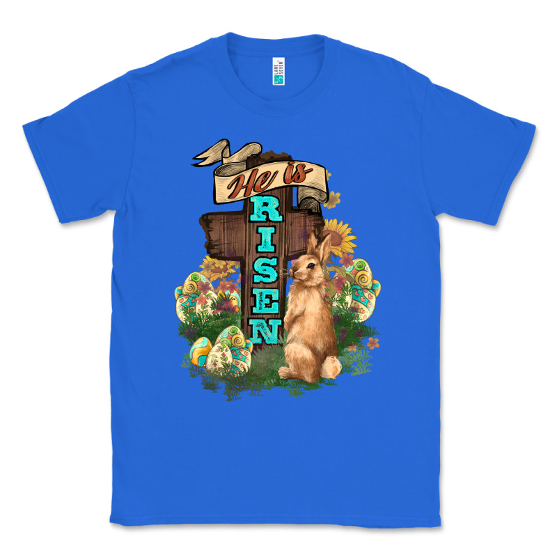 He Is Risen Bunny Cross Easter Day Classic Tee by HowdyJamesFarm | Teevron