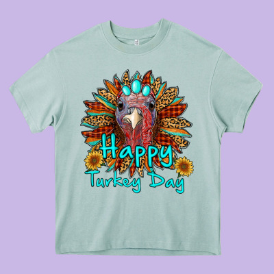 Happy Turkey Day Sunflower Heavy Core Tee Designed By Ranaportraitstore