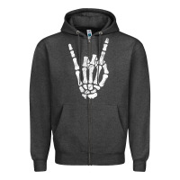 Charcoal Heather Rock Hand Sign Skeleton Rock N Roll Halloween Faux Pocket Zipper Hoodie - longCreatives