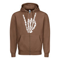 Chestnut Rock Hand Sign Skeleton Rock N Roll Halloween Faux Pocket Zipper Hoodie - longCreatives