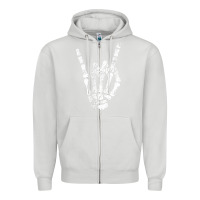 Dove Grey Rock Hand Sign Skeleton Rock N Roll Halloween Faux Pocket Zipper Hoodie - longCreatives