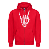 Red Rock Hand Sign Skeleton Rock N Roll Halloween Faux Pocket Zipper Hoodie - longCreatives