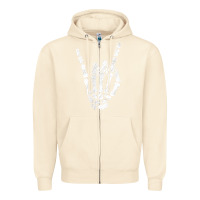 Sandshell Rock Hand Sign Skeleton Rock N Roll Halloween Faux Pocket Zipper Hoodie - longCreatives