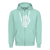 Seafoam Rock Hand Sign Skeleton Rock N Roll Halloween Faux Pocket Zipper Hoodie - longCreatives