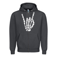 Rock Hand Sign Skeleton Rock N Roll Halloween Faux Pocket Zipper Hoodie | Teevron
