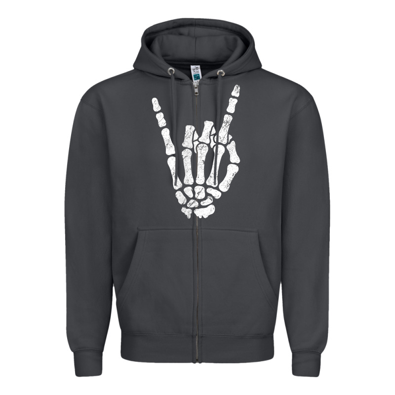 Rock Hand Sign Skeleton Rock N Roll Halloween Faux Pocket Zipper Hoodie by longCreatives | Teevron