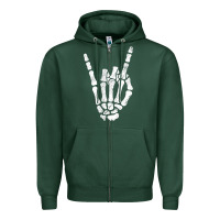 Sports Green Rock Hand Sign Skeleton Rock N Roll Halloween Faux Pocket Zipper Hoodie - longCreatives