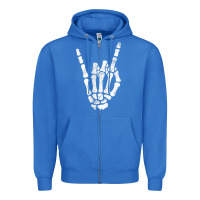 True Royal Rock Hand Sign Skeleton Rock N Roll Halloween Faux Pocket Zipper Hoodie - longCreatives