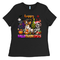 Black happy hallothanksmas dogs Ladies Tee - texasbilliewilder