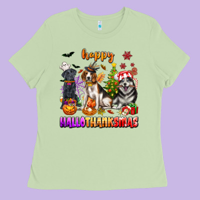 Happy Hallothanksmas Dogs Ladies Tee Designed By Texasbilliewilder