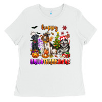 White happy hallothanksmas dogs Ladies Tee - texasbilliewilder