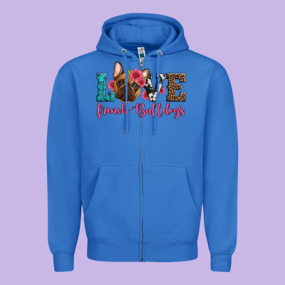Love French Bulldogs Zipper Hoodie Designed By Artiststas