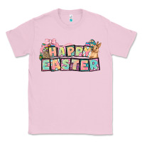 Bubblegum Pink Happy Easter plate letters Easter Day Classic Tee - HowdyJamesFarm