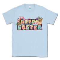 Dusty Blue Happy Easter plate letters Easter Day Classic Tee - HowdyJamesFarm
