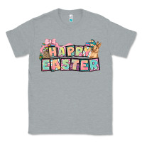 Heather Grey Happy Easter plate letters Easter Day Classic Tee - HowdyJamesFarm