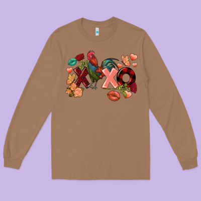Rooster Valentine's Day Xoxo Long Sleeve Tee Designed By Fadigitalartstudio
