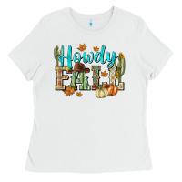 White Western howdy Fall Ladies Tee - NancyCooperArtShop