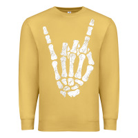 Antique Gold Rock Hand Sign Skeleton Rock N Roll Halloween Faux Pocket Premium Sweatshirt - longCreatives