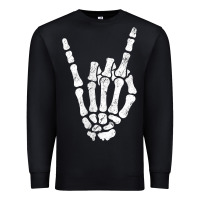 Black Rock Hand Sign Skeleton Rock N Roll Halloween Faux Pocket Premium Sweatshirt - longCreatives