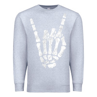 Heather Grey Rock Hand Sign Skeleton Rock N Roll Halloween Faux Pocket Premium Sweatshirt - longCreatives