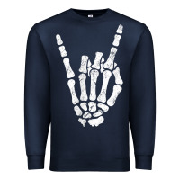 Navy Rock Hand Sign Skeleton Rock N Roll Halloween Faux Pocket Premium Sweatshirt - longCreatives