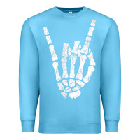 Ocean Blue Rock Hand Sign Skeleton Rock N Roll Halloween Faux Pocket Premium Sweatshirt - longCreatives