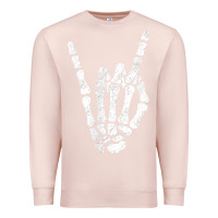 Pale Pink Rock Hand Sign Skeleton Rock N Roll Halloween Faux Pocket Premium Sweatshirt - longCreatives