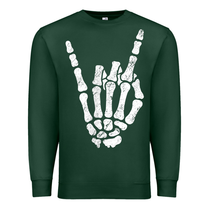 Rock Hand Sign Skeleton Rock N Roll Halloween Faux Pocket Premium Sweatshirt by longCreatives | Teevron