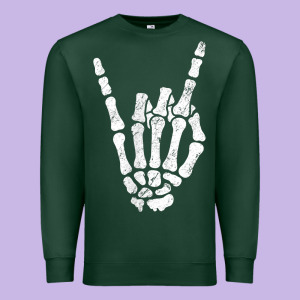 Rock Hand Sign Skeleton Rock N Roll Halloween Faux Pocket Premium Sweatshirt Designed By Longcreatives