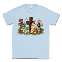 Dusty Blue Western rabbit bunny with crosses Easter Day Classic Tee - HowdyJamesFarm