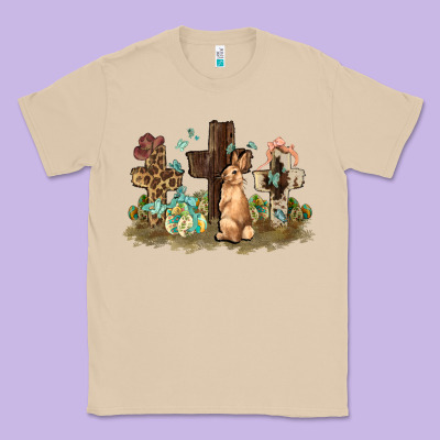 Western Rabbit Bunny With Crosses Easter Day Classic Tee Designed By Howdyjamesfarm