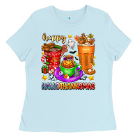 Baby Blue Happy Hallothanksmas coffee cups Ladies Tee - texasbilliewilder