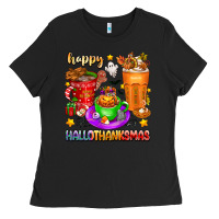 Black Happy Hallothanksmas coffee cups Ladies Tee - texasbilliewilder