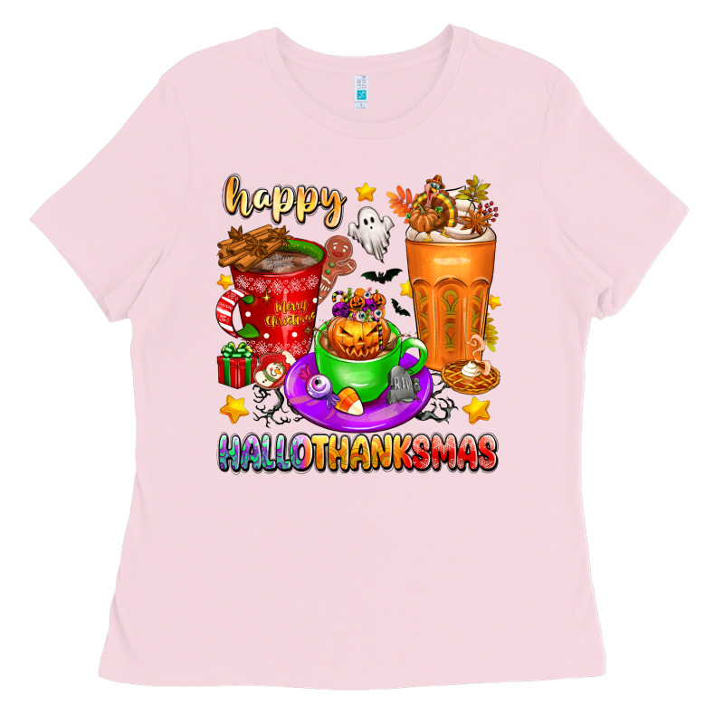 Happy Hallothanksmas Coffee Cups Ladies Tee by texasbilliewilder | Teevron
