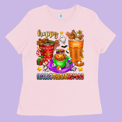 Happy Hallothanksmas Coffee Cups Ladies Tee Designed By Texasbilliewilder