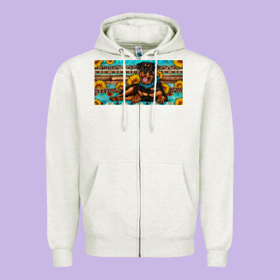 Rottweiler With Sunflowers License Plate Zipper Hoodie Designed By Artiststas