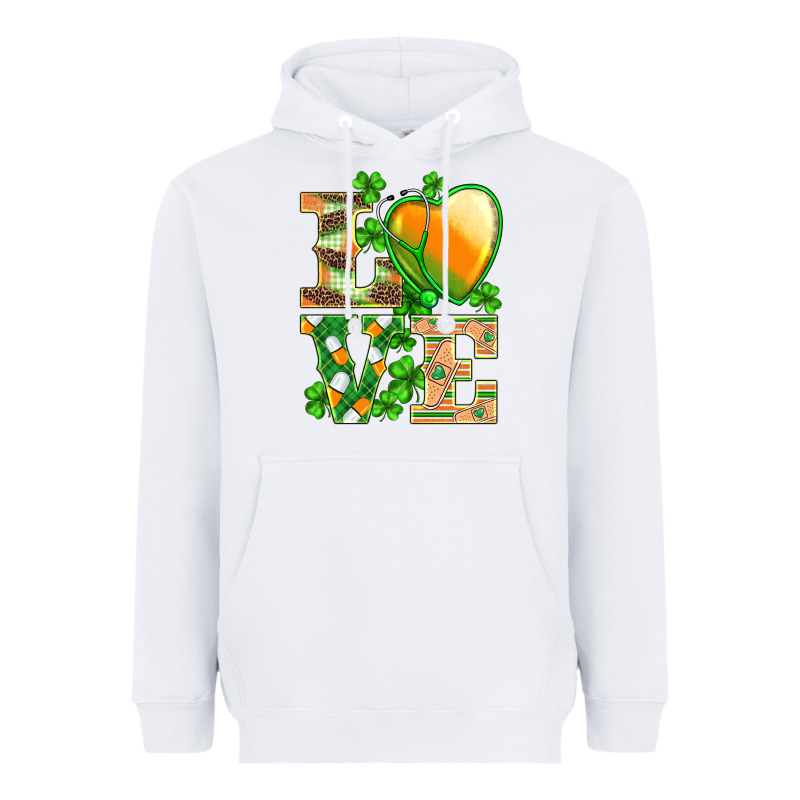 St.patricks Nurse Love Heart Stethoscope Heavyweight Hoodie by BarkalooDesign | Teevron