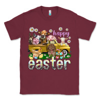 Burgundy Happy Easter truck with farm animals Easter Day Classic Tee - HowdyJamesFarm