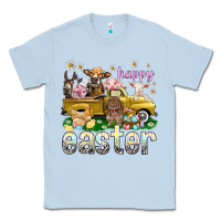 Dusty Blue Happy Easter truck with farm animals Easter Day Classic Tee - HowdyJamesFarm