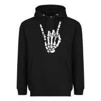 Black Rock Hand Sign Skeleton Rock N Roll Halloween Faux Pocket Heavyweight Hoodie - longCreatives
