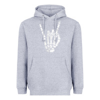 Heather Grey Rock Hand Sign Skeleton Rock N Roll Halloween Faux Pocket Heavyweight Hoodie - longCreatives