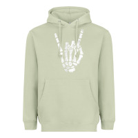Matcha Rock Hand Sign Skeleton Rock N Roll Halloween Faux Pocket Heavyweight Hoodie - longCreatives